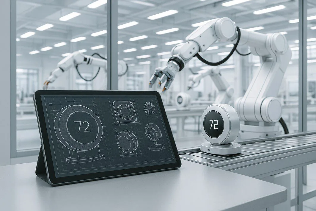 To provide a visual example of the Contract Manufacturing (CM) process, showing a client's design being turned into a physical product by a third-party factory.