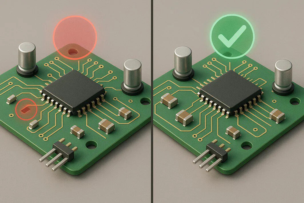To visually explain the concept of fault detection by contrasting a defective PCB with a perfect one, highlighting the 'pass/fail' outcome of ICT.