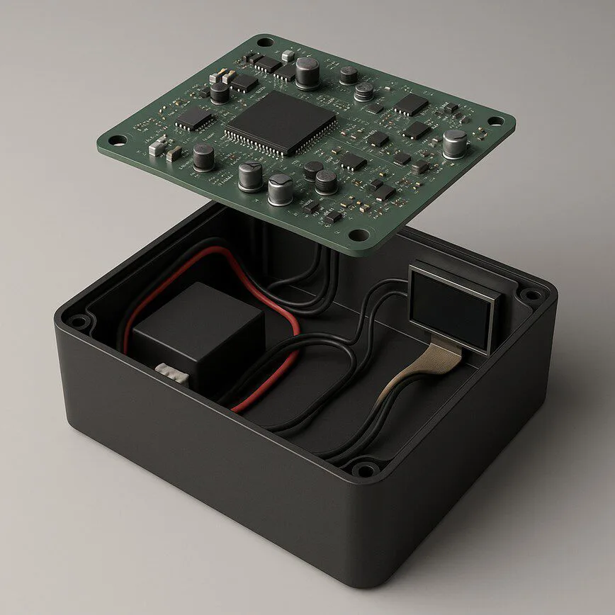 To illustrate the concept of 'Box Build Assembly' by showing the integration of various components into a final product enclosure.
